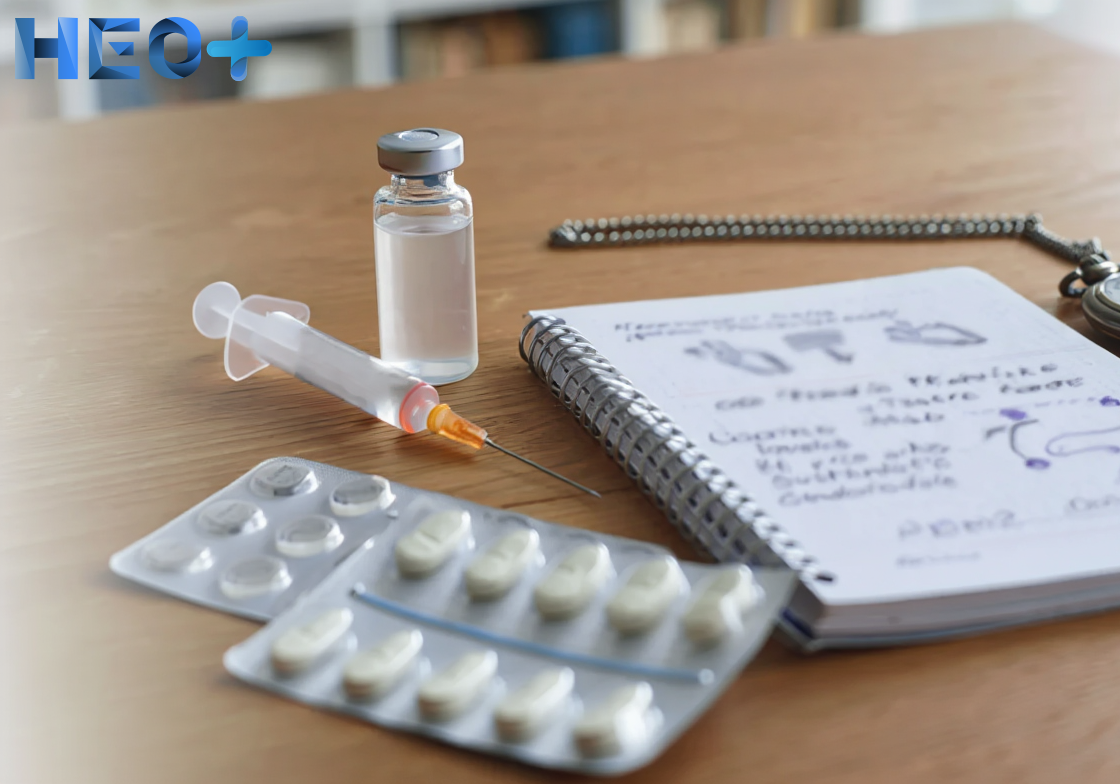 Стол с лекарствами и блокнотом